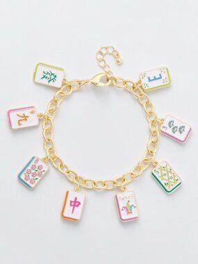 Mahjong Tile Bracelet Pastel Multi Gold Tone Adjustable NWT